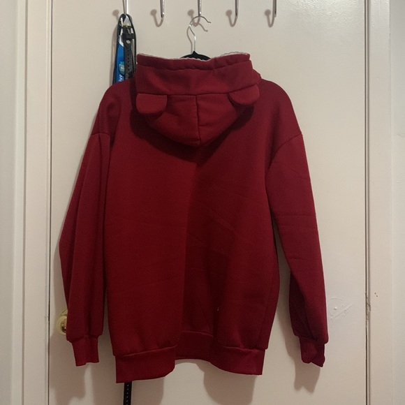 M Size Dark Red Hooded Sweatshirt Over Size - Picture 2 of 2